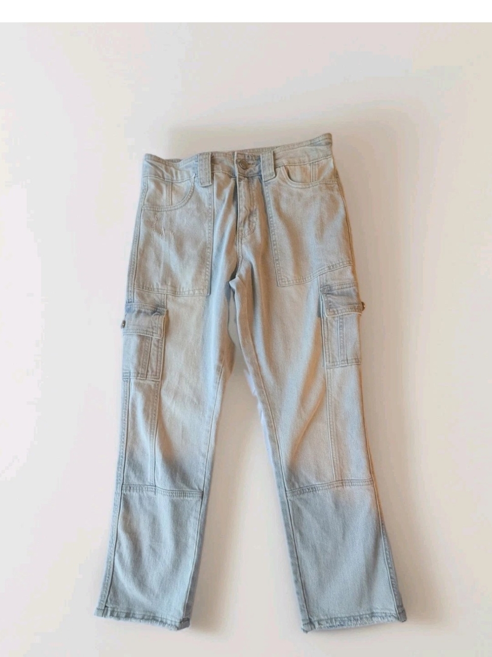 KanCan Women's Light Wash Distressed High-Rise Cargo Jeans